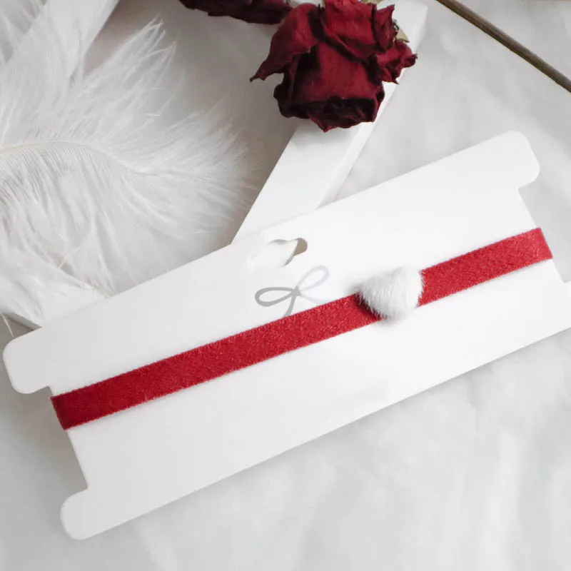 Red Velvet Choker Fluffy Heart Necklace for Women Fashion Clavicle Jewelry Accessory Gift for Girls