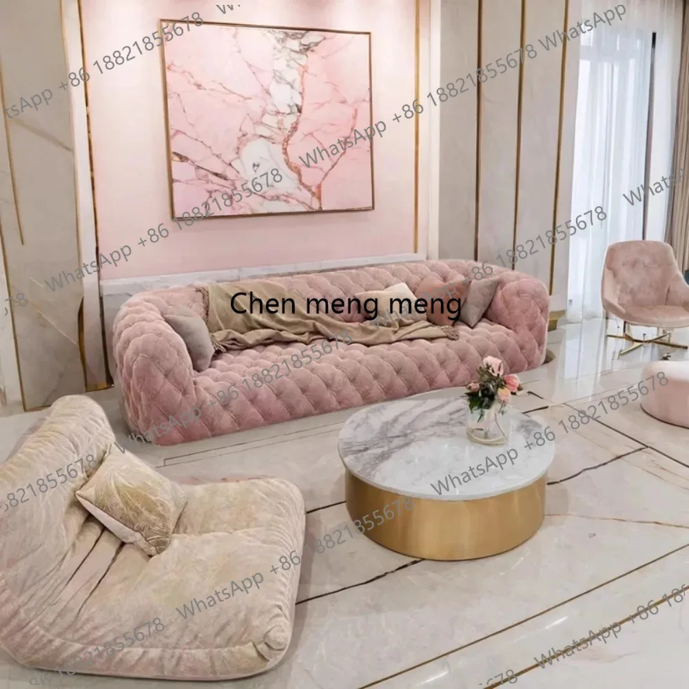 Pull Button Straight Row Design Sofa Artistic French Style Full Soft Living Room Sofa Full Armrests meuble de salon furnitures