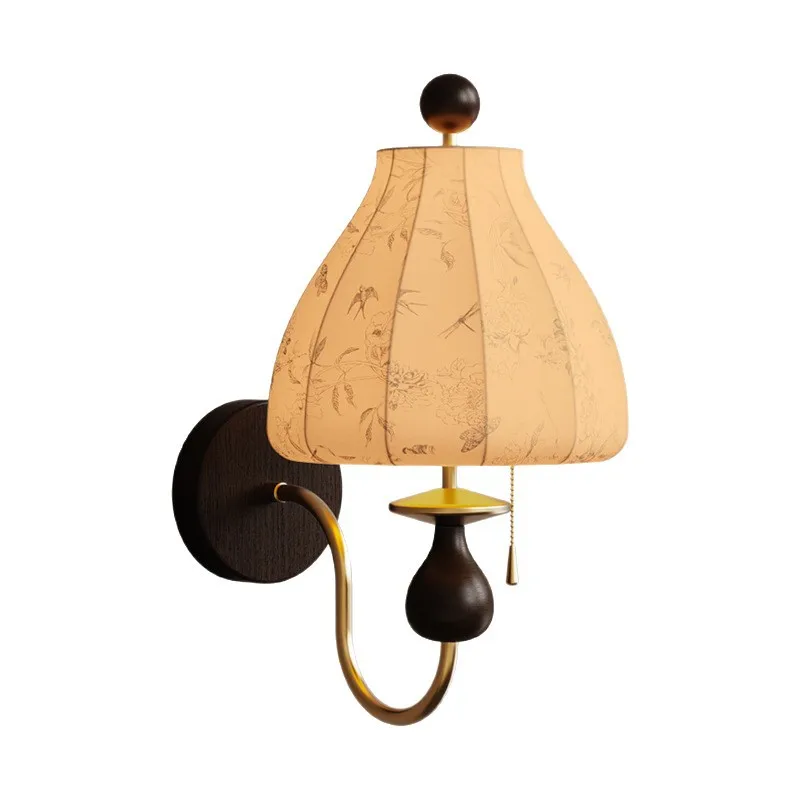 

Walnut bedroom bedside wall lamp medieval French living room background wall retro atmosphere aisle lamp