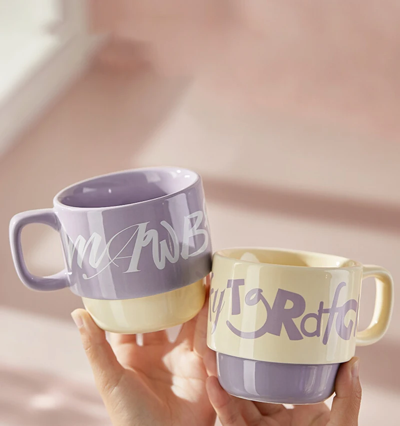 350ml Romantic Ceramic Mug Household Splicing Colors Cup Girl New Breakfast Coffee Cup Water Cup Best Friend Birthday Gift