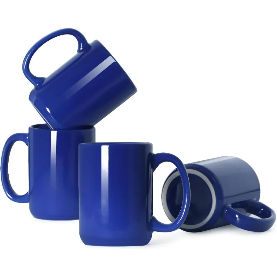

Фарфоровые кофейные кружки на 16 унций, классическая пустая керамическая чашка с большой ручкой для чая, латте, капучино, набор из 4 синих, идеально подходит для дома K