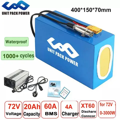 Batterie pour Vélo Électrique, 72V, 40Ah, 60V, 24Ah, 52V, 48V, 36V, pour Escooter, 18650 W, 1000W, 1500W, 1800W, 2000W, 2500W, 3000