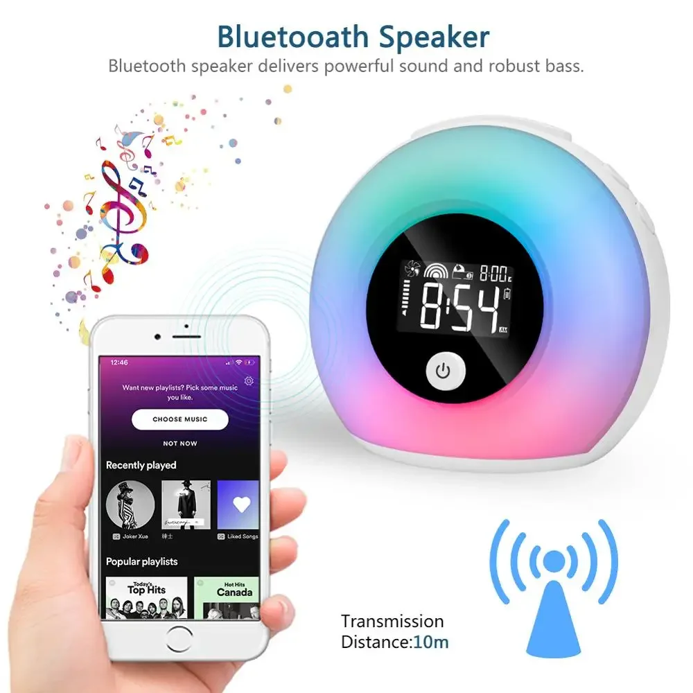 10W Bluetooth Speaker Color Led Night Light With Adjustable Alarm Clock Display Music Sleep Light  Music Player Wake-up Light