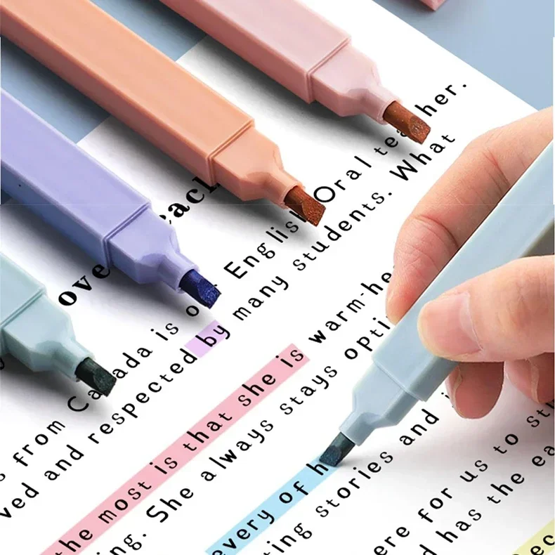 6 Pcs/Set Highlighters Set Cute Kawaii Candy Color Markers Pens Double Ends Pastel Back To School  Japanese Stationary Supplies