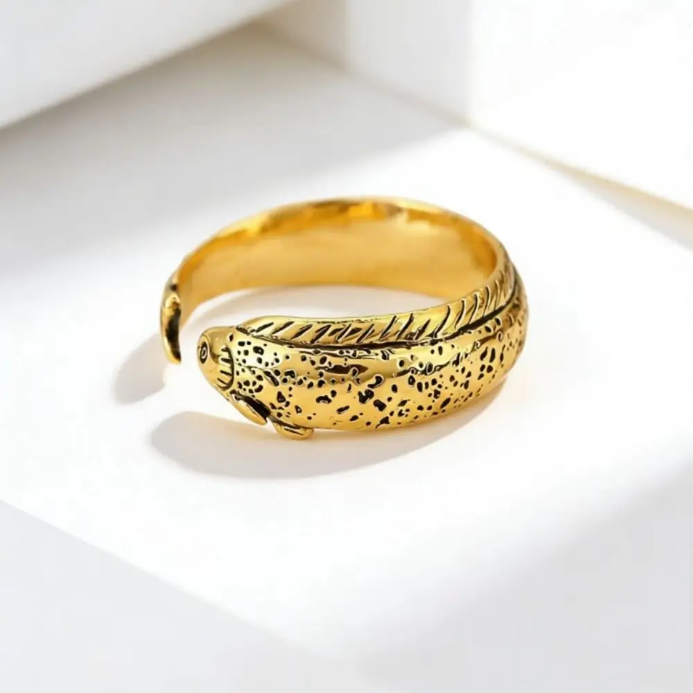 Elegant Simple Fish Shaped Ring Distressed Gold Vintage Adjustable Ring Alloy Silver Retro Open Ring Daily
