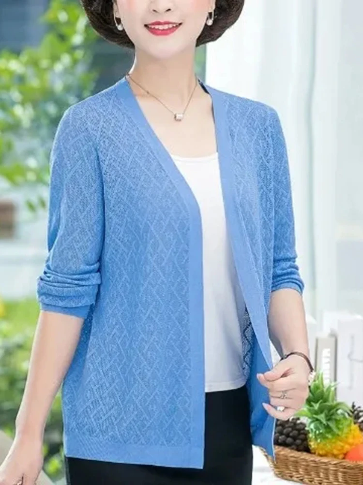 Thin Oversize 6xl For 80kg Knitted Cardigan Summer Ice Silk  Knitewear Loose Outwear Long Sleeve Tops Women Casual Elegant Coats