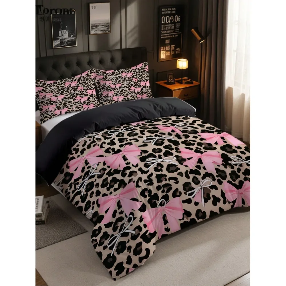 

Edgy Modern Dark Grey Leopard Print Duvet Cover Set 1Duvet Cover 2Pillowcase, Without Core, Bold Black Leopard Spots On A Dark