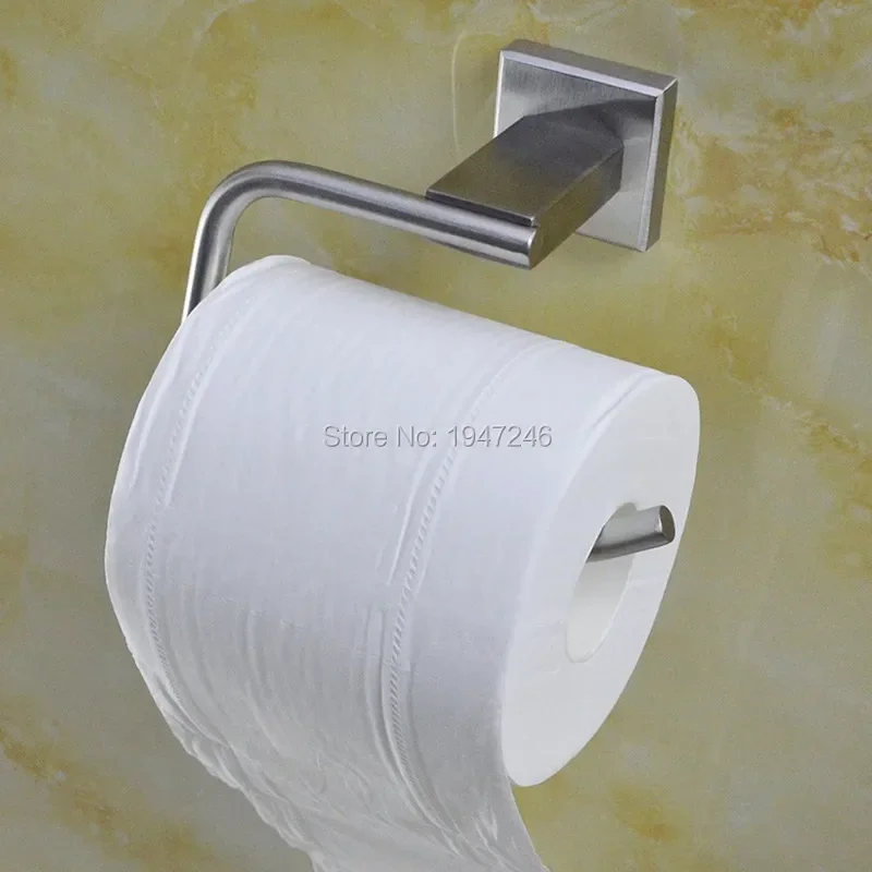Toilet Paper Holder Storage Rustproof Bathroom Paper Dispenser Contemporary Square Style Wall Mount Brushed Stainless Steel