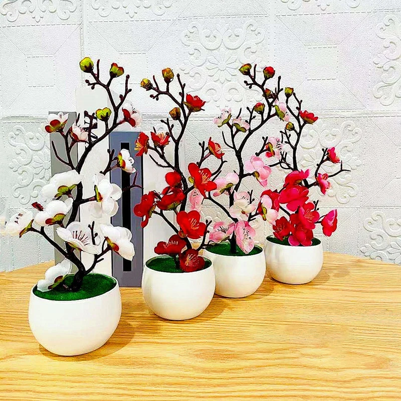 زهرة اصطناعية بوعاء محاكاة فراشة السحلية Wintersweet بونساي ديكور المنزل زهرة مقلد نباتات بوعاء وهمية #6