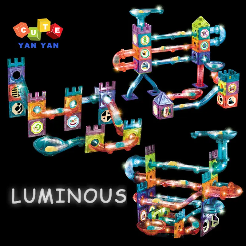 

Luminous Mode Big Size Magnetic Sheet Building Blocks Run Ball Pipeline Slide Track Education DIY Montessori Toys for Children