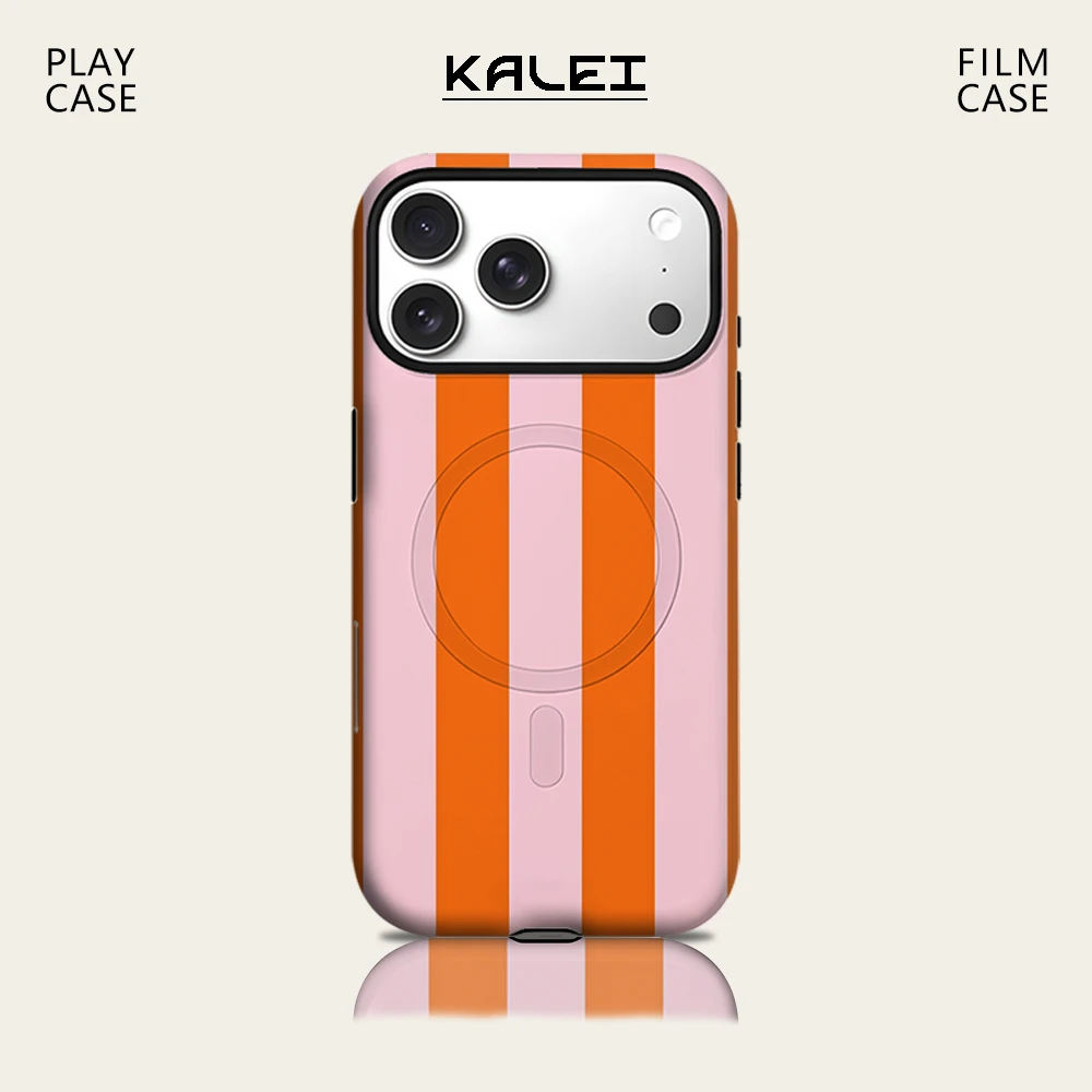 Orange- und Rouge-Streifen-Handyhülle für iPhone 17, 16, 15, 14, 13, Pro Max Plus für magnetische, einzelne, doppelschichtige, robuste Hülle