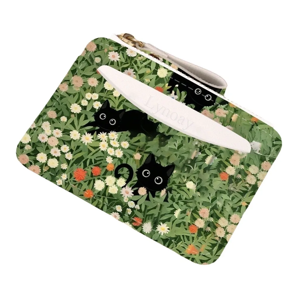 Fashion PVC Cat Credit Card Holder Slim Water-resistant Zipper Wallet Multiple Slots Small Business Card Holder for Women Girls