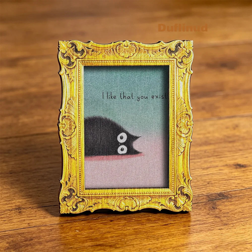 1pcs Fluffy Black Cat Wooden Fridge Magnet Mini Pink Blue Gradient Background With Sweet Quote Kitchen Refrigerator Decor Gift