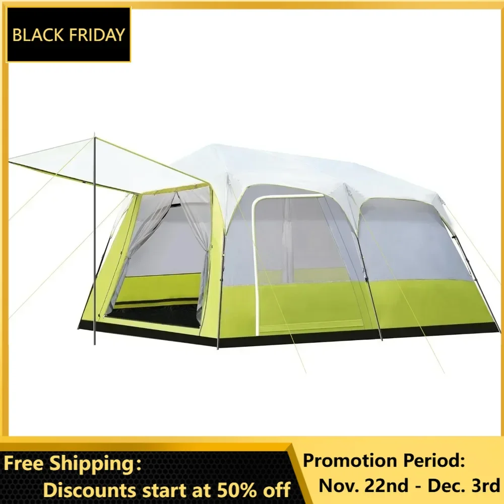 8/10 Person Camping Tent, Spacious Interior, Includes Rainfly, Room Divider, Carry Bag, Backpacking Tents, Pop-Up Camping Tent