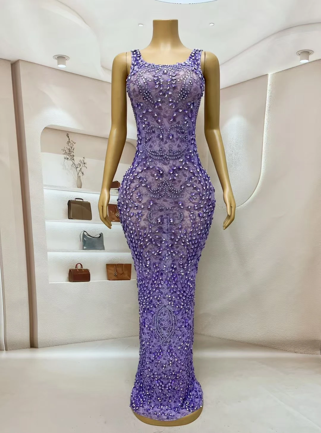 Sparkly Rhinestone Purple Evening Dress Nightclub Birthday Party Sexy Long Dress Elegant See Through Mesh High-end Dress Zixia - AliExpress 200000345 Sparkly Rhinestone Purple Evening Dress Nightclub Birthday Party Sexy Long Dress Elegant See Through Mesh High-end Dress Zixia - AliExpress 200000345