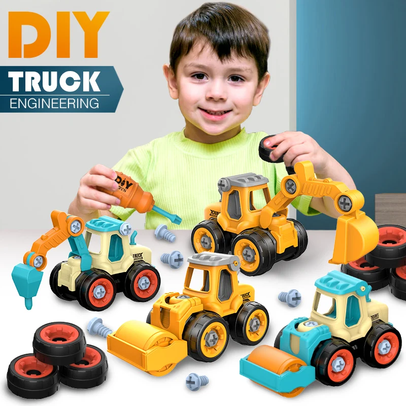 Children's Assembly Engineering Vehicle Detachable Assembly Excavator Screw Parent-child Interactive Educational Toy Set for Boy