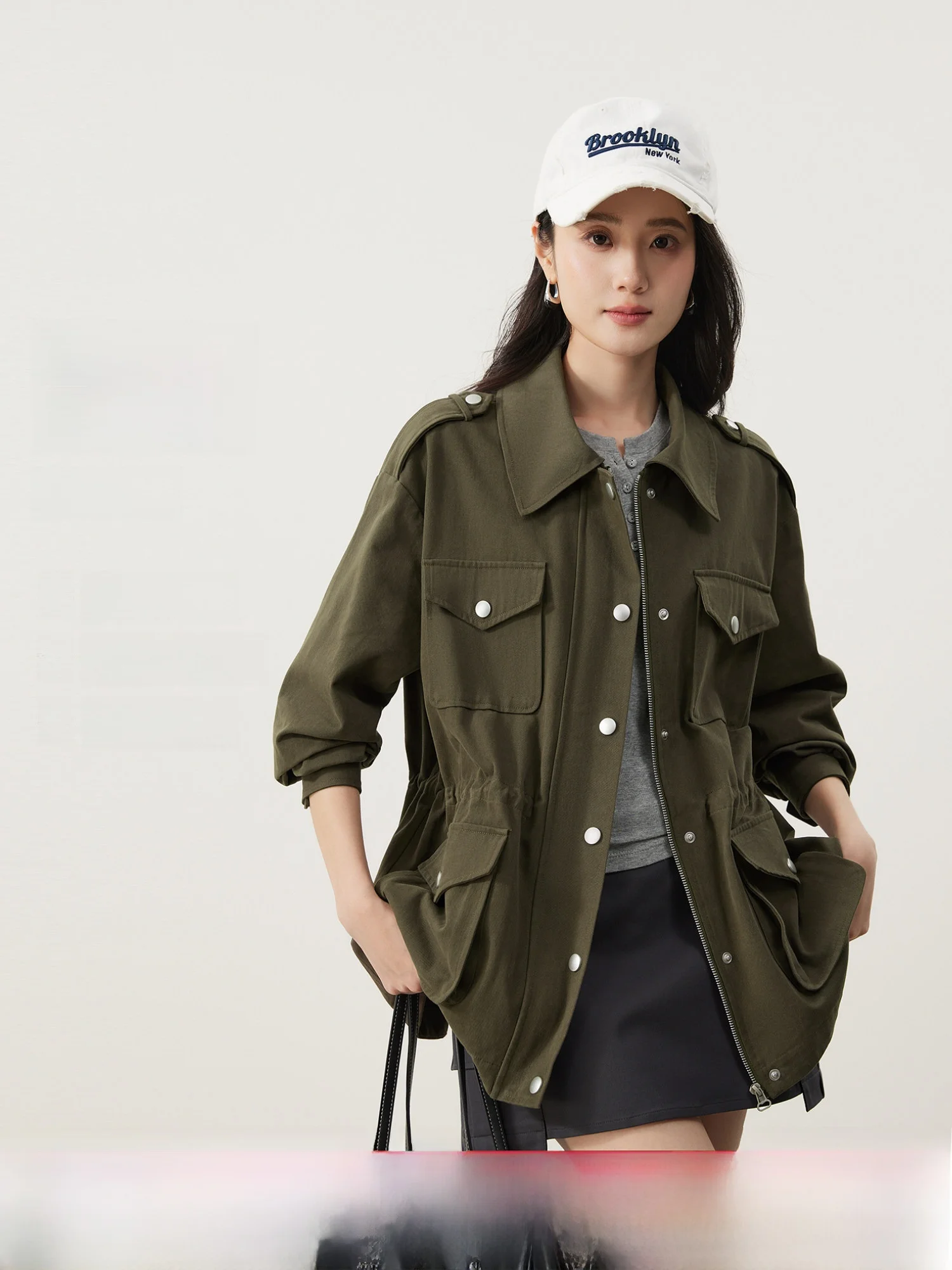 

Spring 2026 Early Traveler Workwear Jaet Women's Loose Fit Cotton Military een Utili ket Dstring Waistcoat