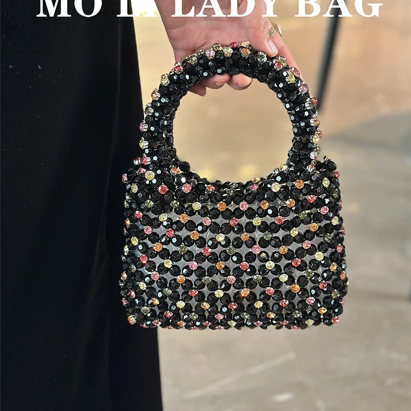 Heavy Industry Rhinestone Sparkling Handbag Light Luxury Beaded Inlaid Colorful Small Square Pack Exquisite Mini Open Tote Bags