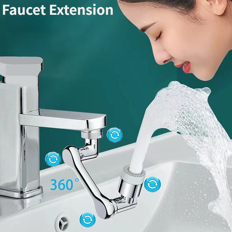 Universal 1080° Rotating Sink Big Angle Spray Faucet Extender  Dual Function Kitchen Bathroom Bubbler Nozzle Shower Accessories