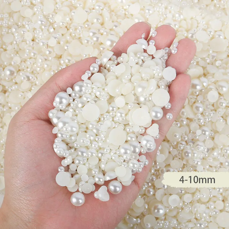 Mix Sizes 3/4/6/8mm 1000PCS Imitation AB Pearl ABS Plastic Half Round Loose Beads For Nail Art DIY Crafts Garment Decoration