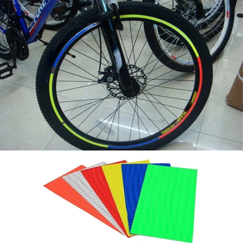 Bike Reflective Stickers MTB Bicycle Wheel Spoke Tubes Strip Adhesive Tape Safety Decor Rim Sticker Cycling Accessories 6 Colors