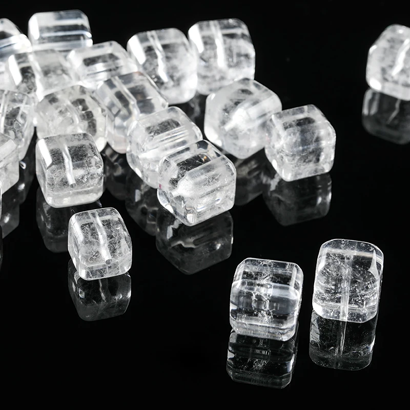 1 Pc Natural Stone Rock Quartz Carved Square Faceted Shape Bead With Hole for Jewelry Making DIY Necklace Bracelet Accessory