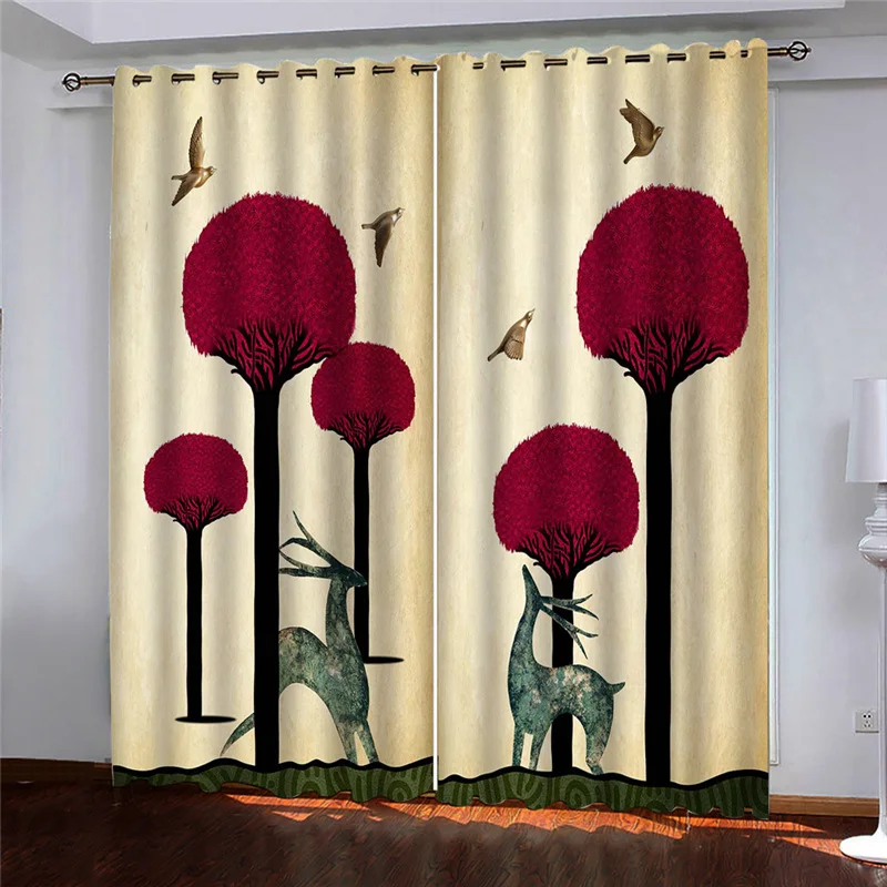 

Занавески HUANZHUANG для комнат, занавески с принтом красного дерева, занавески для гостиной, оконные занавески, аксессуары для спальни, 2 шт.