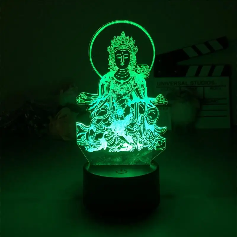 

3D Nightlight Buddhist Avalokitesvara Night Lamps with Touch Sensor 7/16 Colors Remote Table Lamp Home Desk Light Festival Gift