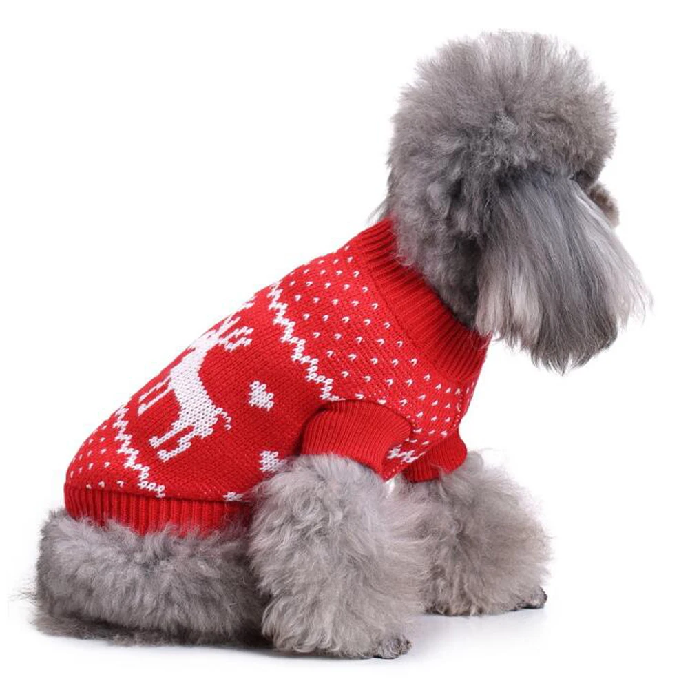 

Christmas Pet Sweater Soft Warm Acrylic Small Dog Winter Clothes Festive Apparel Stretchable Easy Wash Snowflake Reindeer