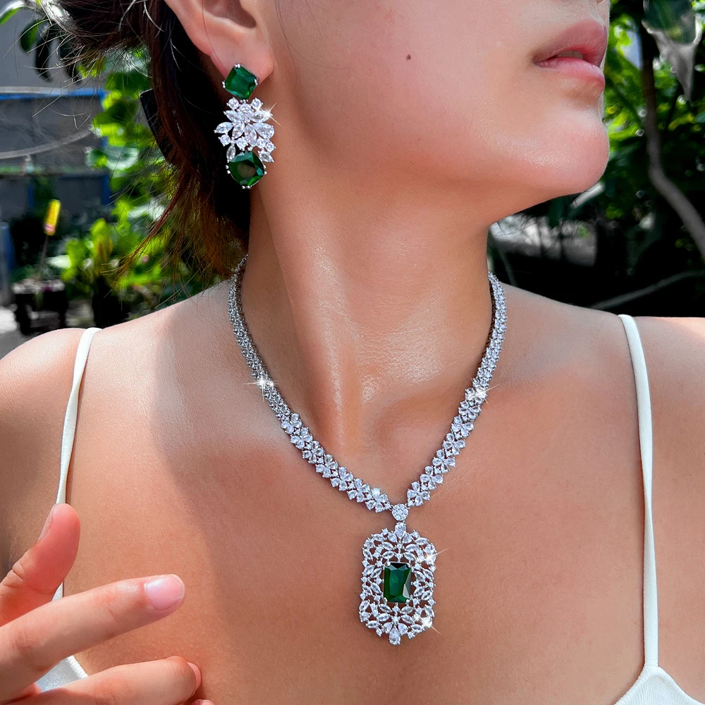 CWWZircons Prachtvolle Dubai Königsblaue Kubische Zirkonia Große Blumen-Braut-Halskette Schmucksets Hochzeitsfeier Damen-Accessoires T0721 – Detail 3