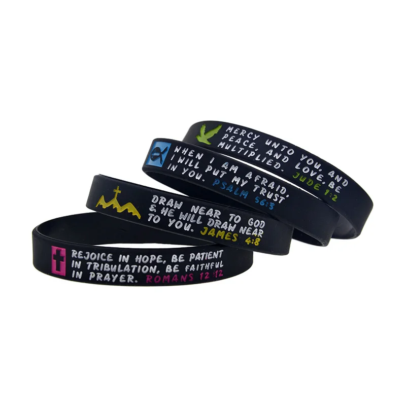 1 قطعة/4 قطعة JUDE 1:2 الصيحة 56:3 جيمس 4:8 الرومانز 12:12 سوار سيليكون 1/2 بوصة واسعة يسوع الإسورة #1