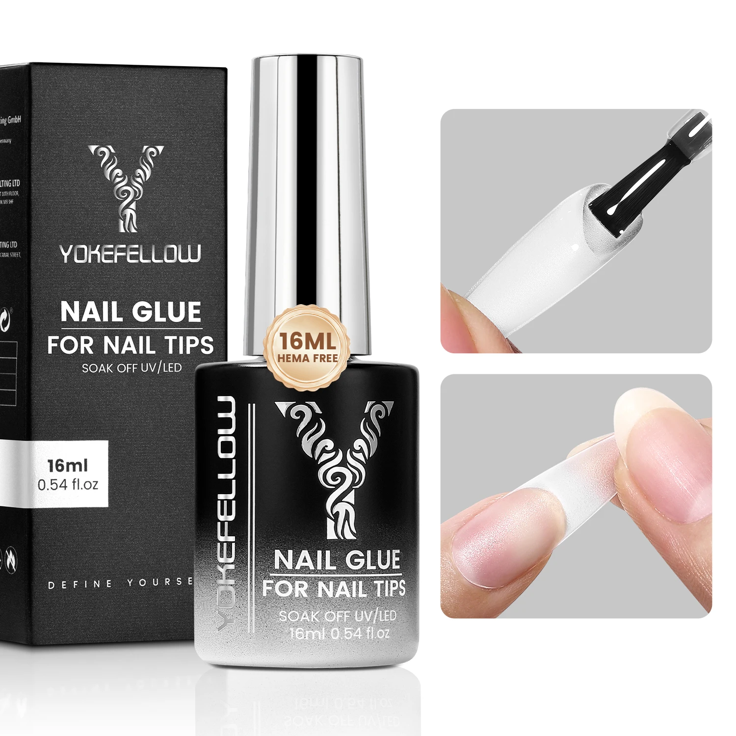 Yokefellow gel de cola transparente para unhas, 16ml, para pontas de unhas, lâmpada uv led, cura de longa duração, 6 em 1, cola de extensão para imprensa em unhas