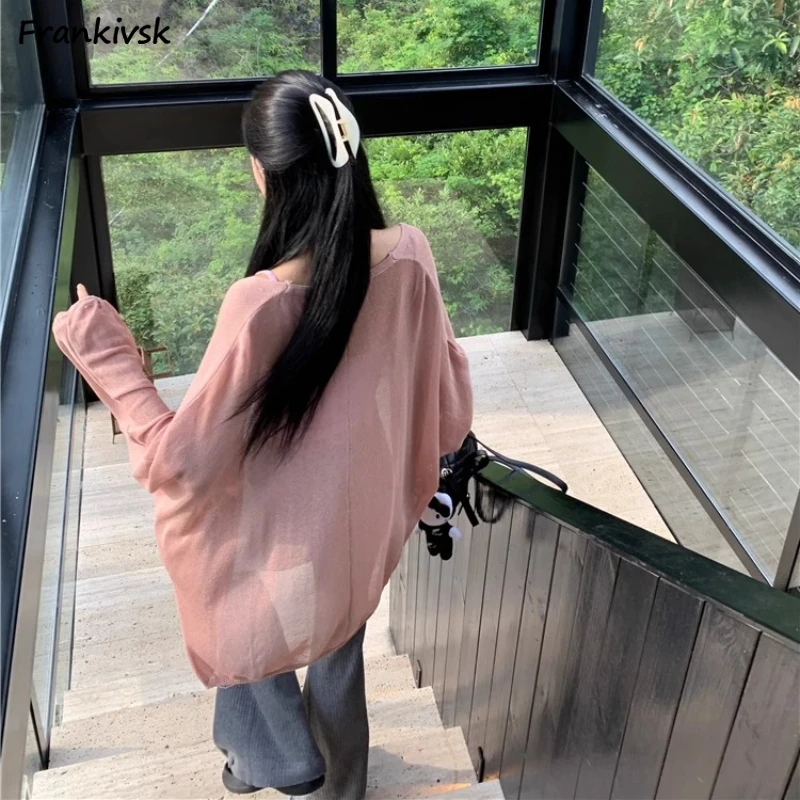 Women Cardigan See Through Lightweight Long Sleeve Sun-proof Tender Simple Korean Style Elegant Chic Female Clothing Breathable