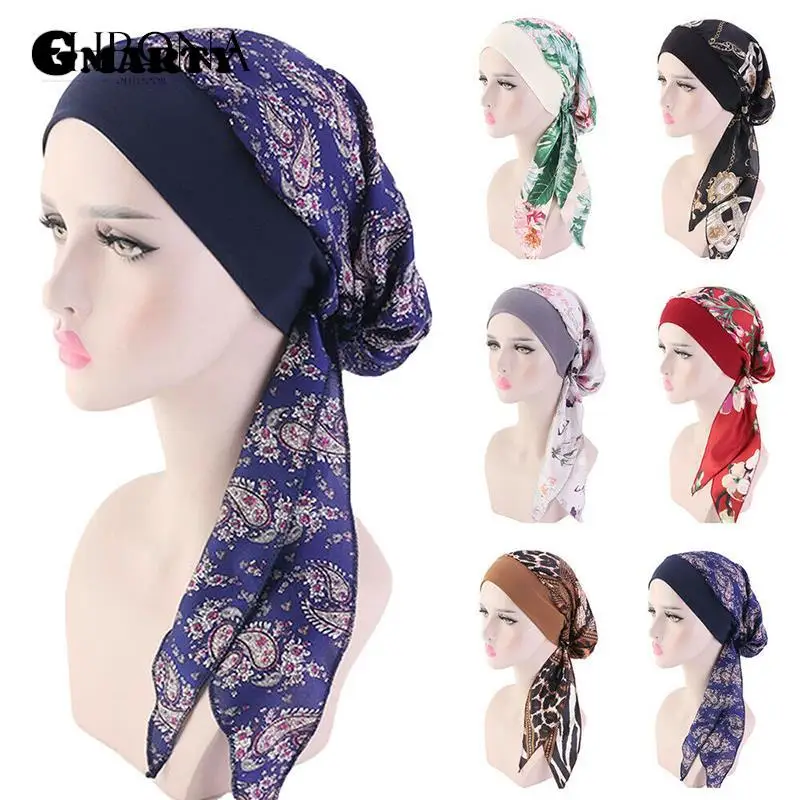 

1PC Women Cancer Head Scarf Chemo Hair Loss Hat Turban Pre-Tied Headwear Bandana Head Wrap Cover Headwear Arab Fashion