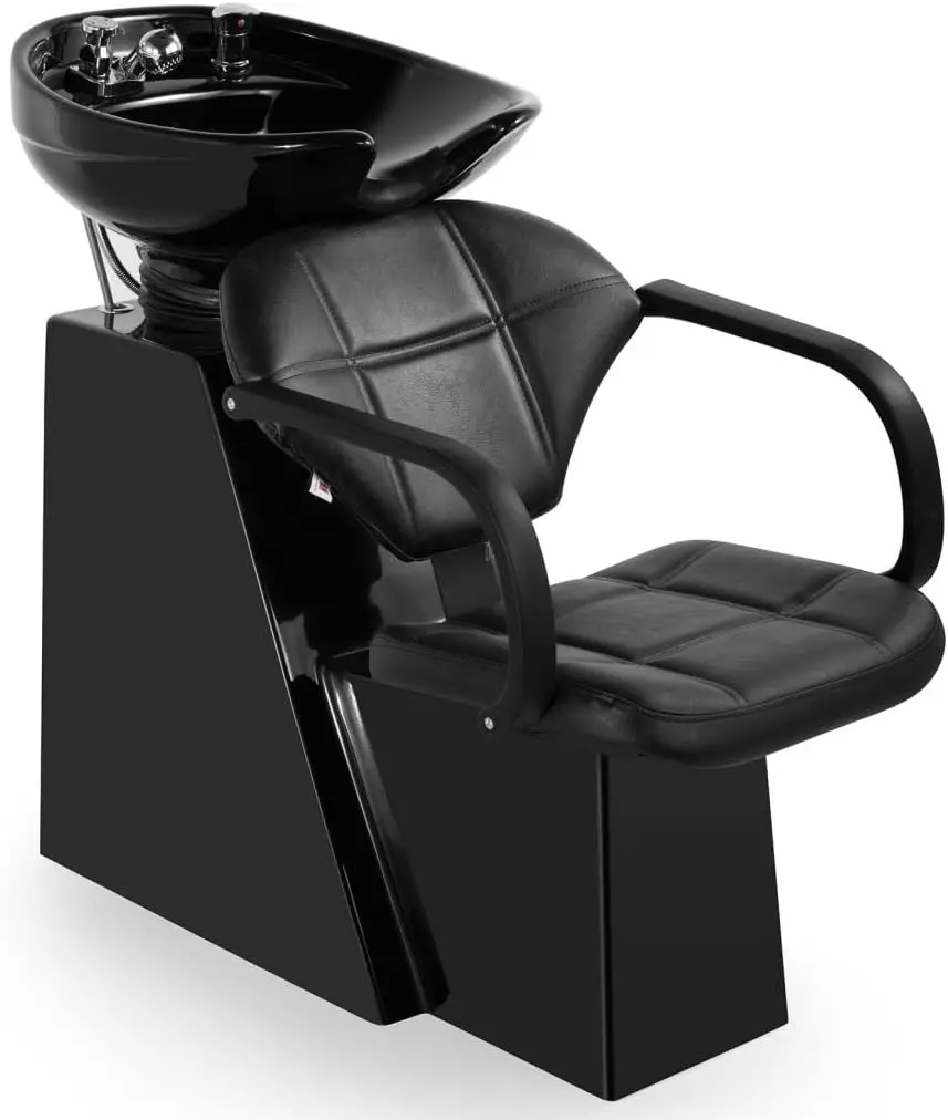 

Shampoo Bowl Backwash Barber Chair Adjustable Ceramic Bowl Sink W/Rubber Headrest for Salon Beauty Spa Equipment (Black)