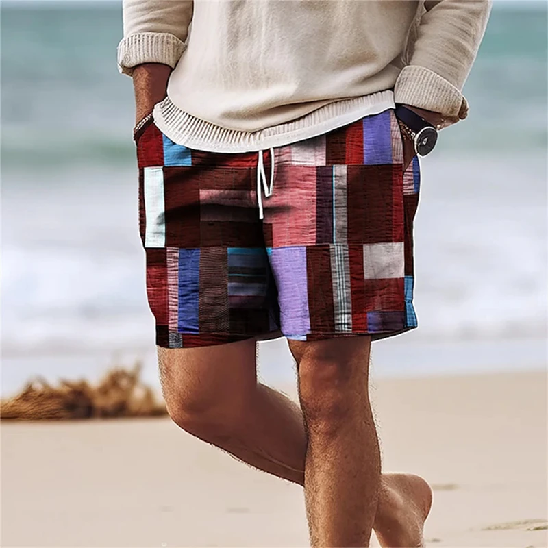 Classic Plaid Checkered 3D Print Mens Board Shorts Summer Gym Fitness Sports Short Pants Comfort Hawaii Swim Trunks Beach Shorts