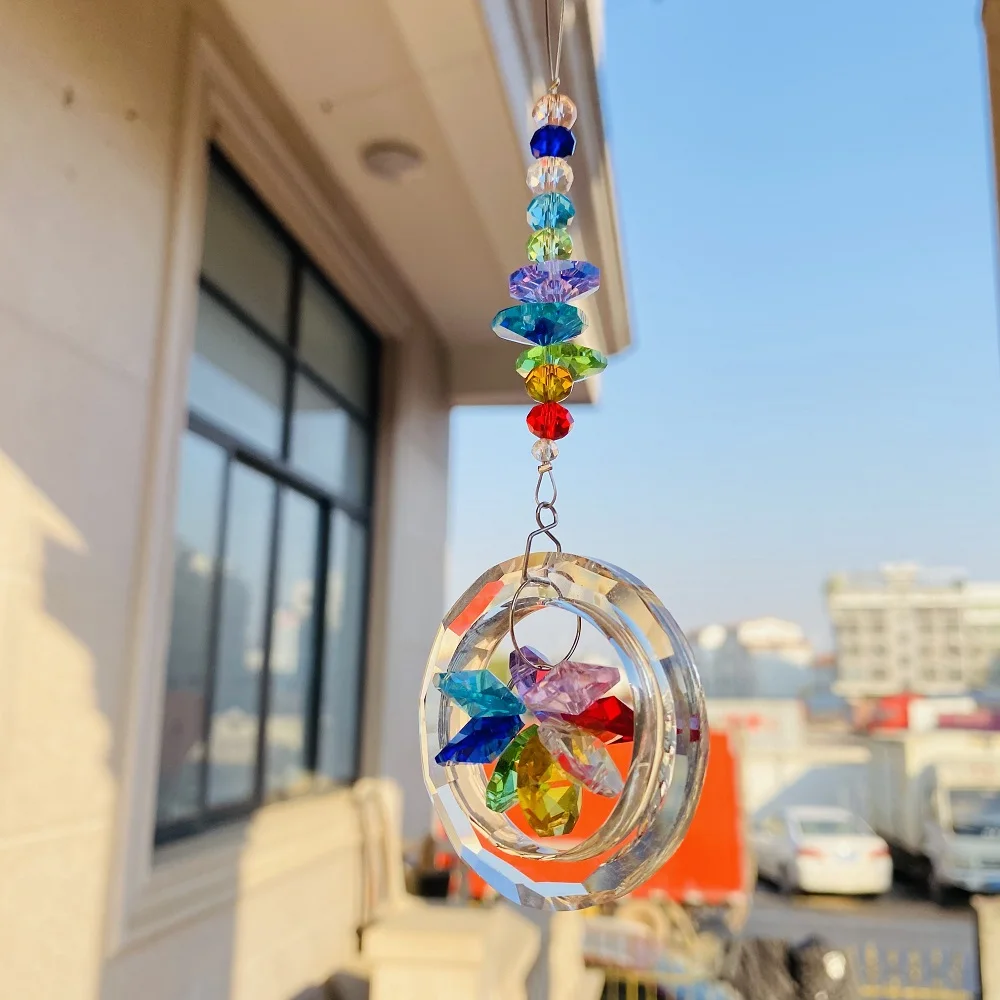 Chakra Rainbow Window Sun Catcher Crystal Prisms Flower Shaped Garland Hanging Crystal Decorations Pendant Home Wedding Decor