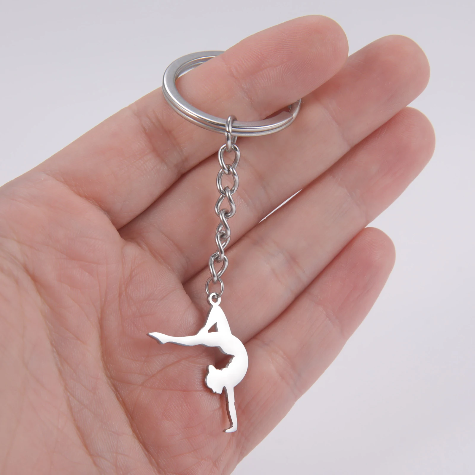 VASSAGO Men's Fashion Simple Gymnast Pendant Car Bag Keychain Girl's Stainless Steel Gymnastics Ballet Sports keyrings Jewelry