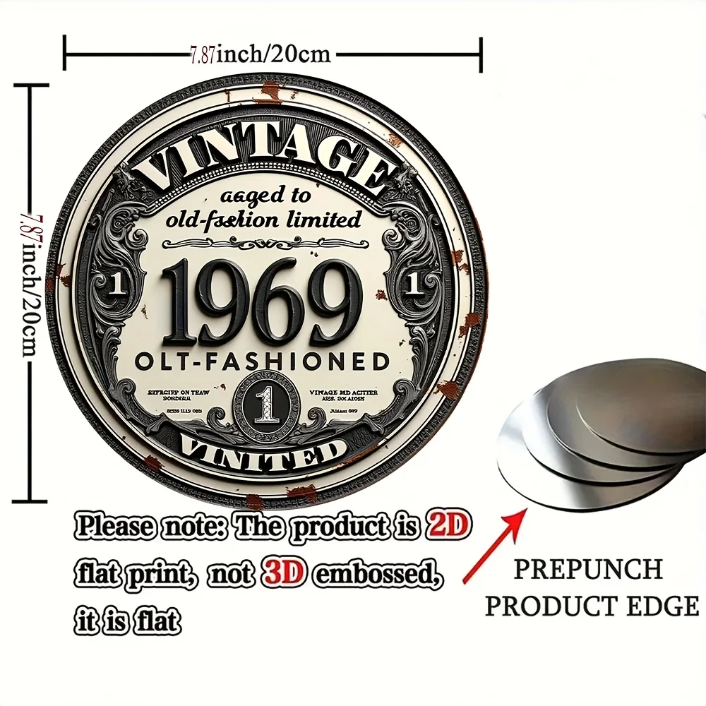 2D Flat, 2D Flat Vintage 1969 Aluminum Wall Plaque Vintage UV Printed Metal Hanging Board, Limited Edition Distressed Design image 6