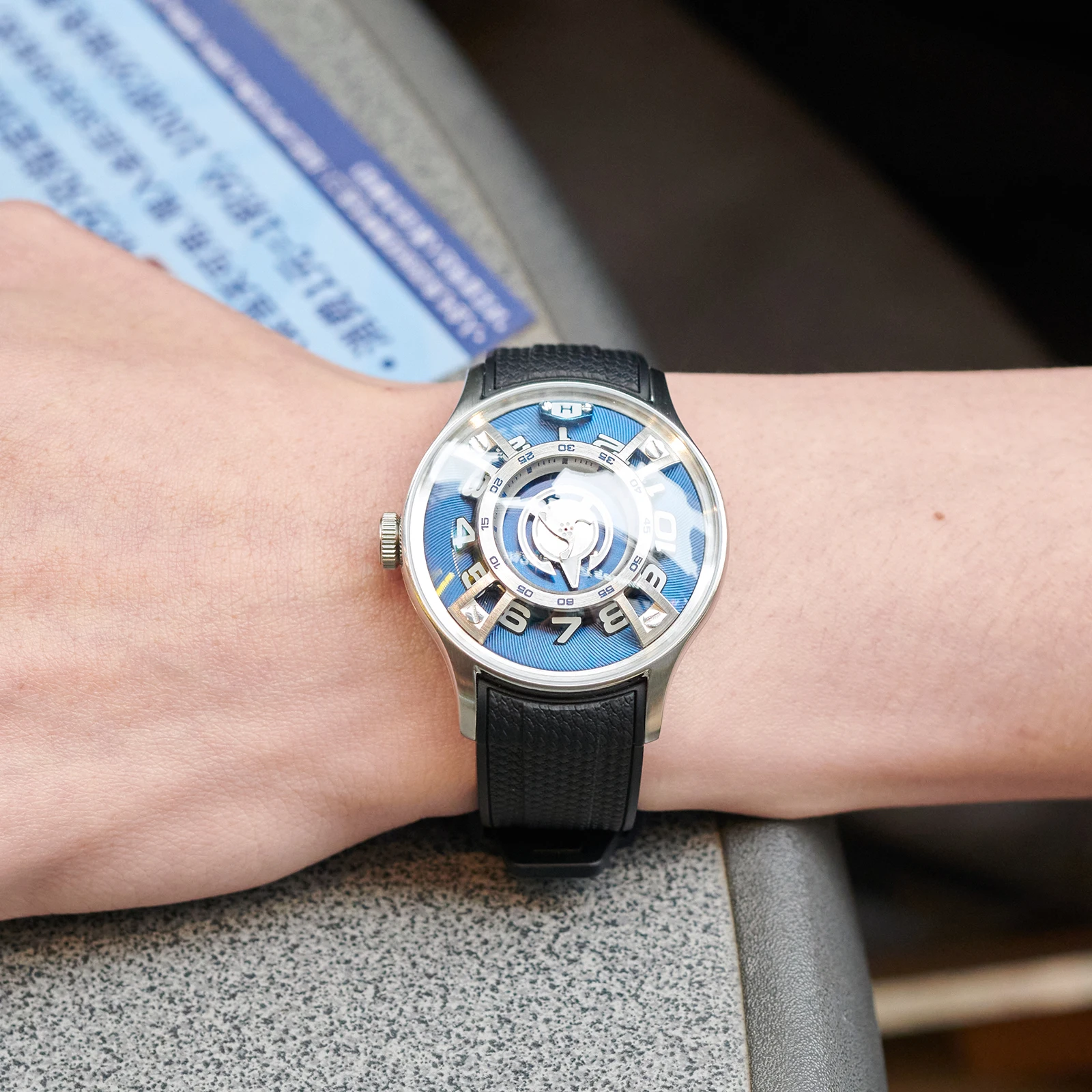 OBLVLO Curvature Engine Star Ship Rotor Mechanical Watch Men\'s Super Luminous Blue Nightlight Automatic Watches Behrens