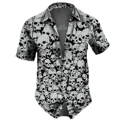 Chemise boutonnée à revers pour hommes, chemise à motif imprimé tête de mort, vêtements à manches courtes hawaïens, chemise personnalisée, vêtements d'intérieur, été