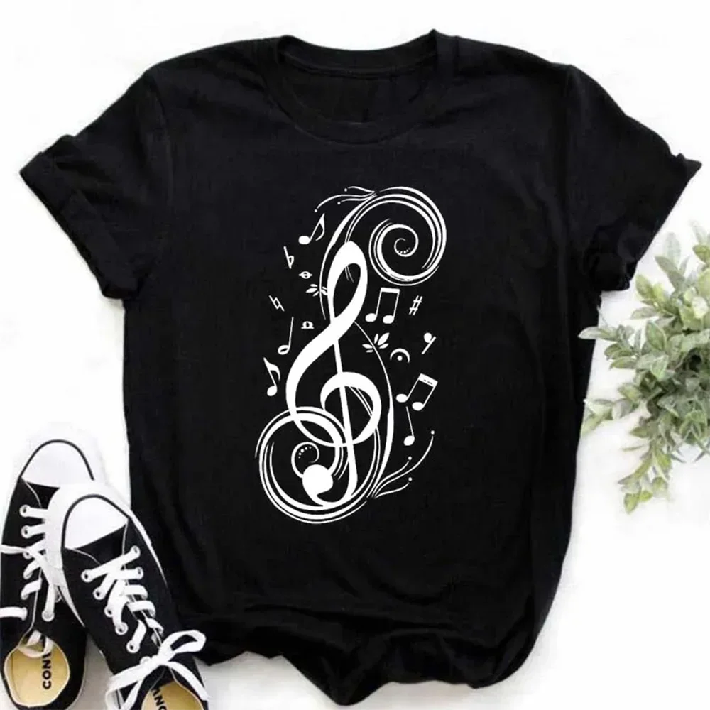 

Plus Size Maycaur Harajuku Women T Shirt Music Note Printed Tops Women New Black T-shirt Ladies Fashion Graphic Tees Female Tops