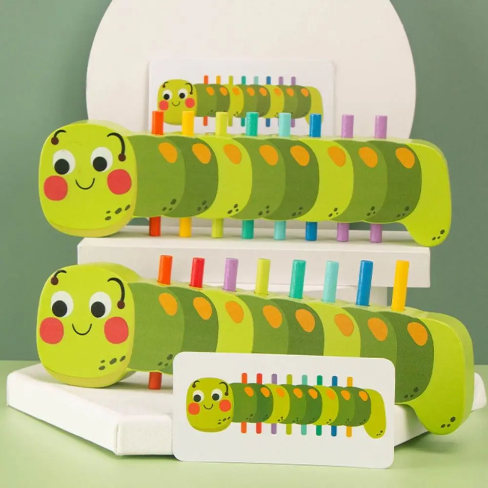 Educação precoce lagarta jogo de correspondência de cores animais dos desenhos animados quebra-cabeça de madeira habilidades motoras finas 3d