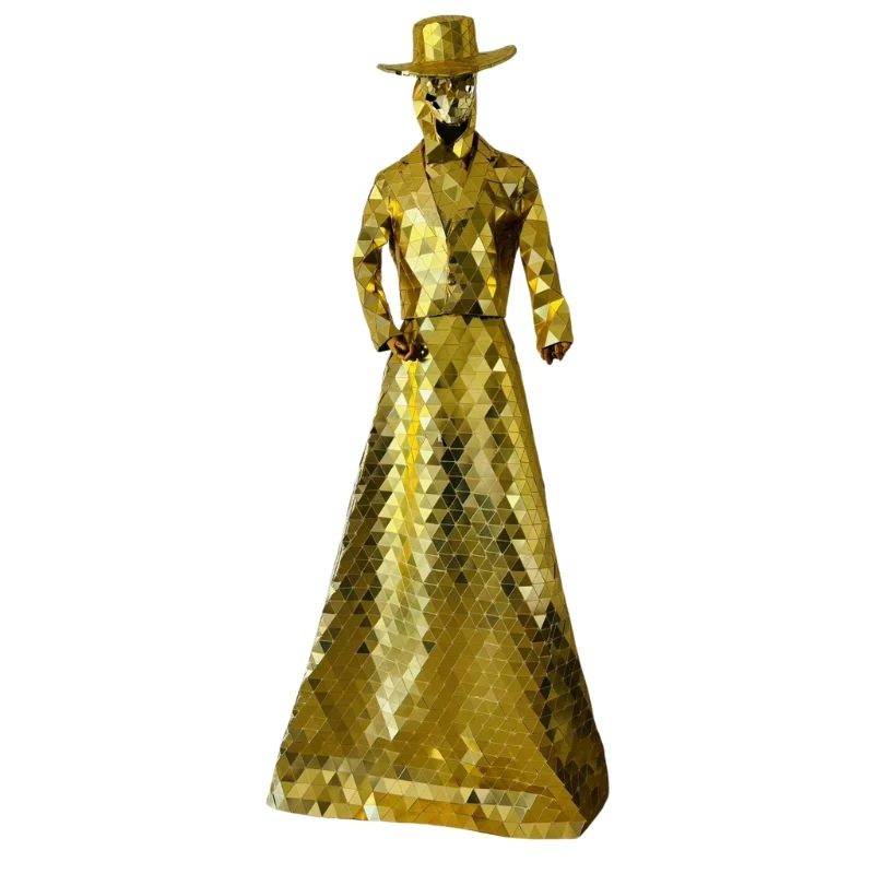 Gold Stilts Walker Mirror Costumes Hand Sewn Suit Stage Performance  Dress  Halloween Celebration Christmas Party Show Clothing