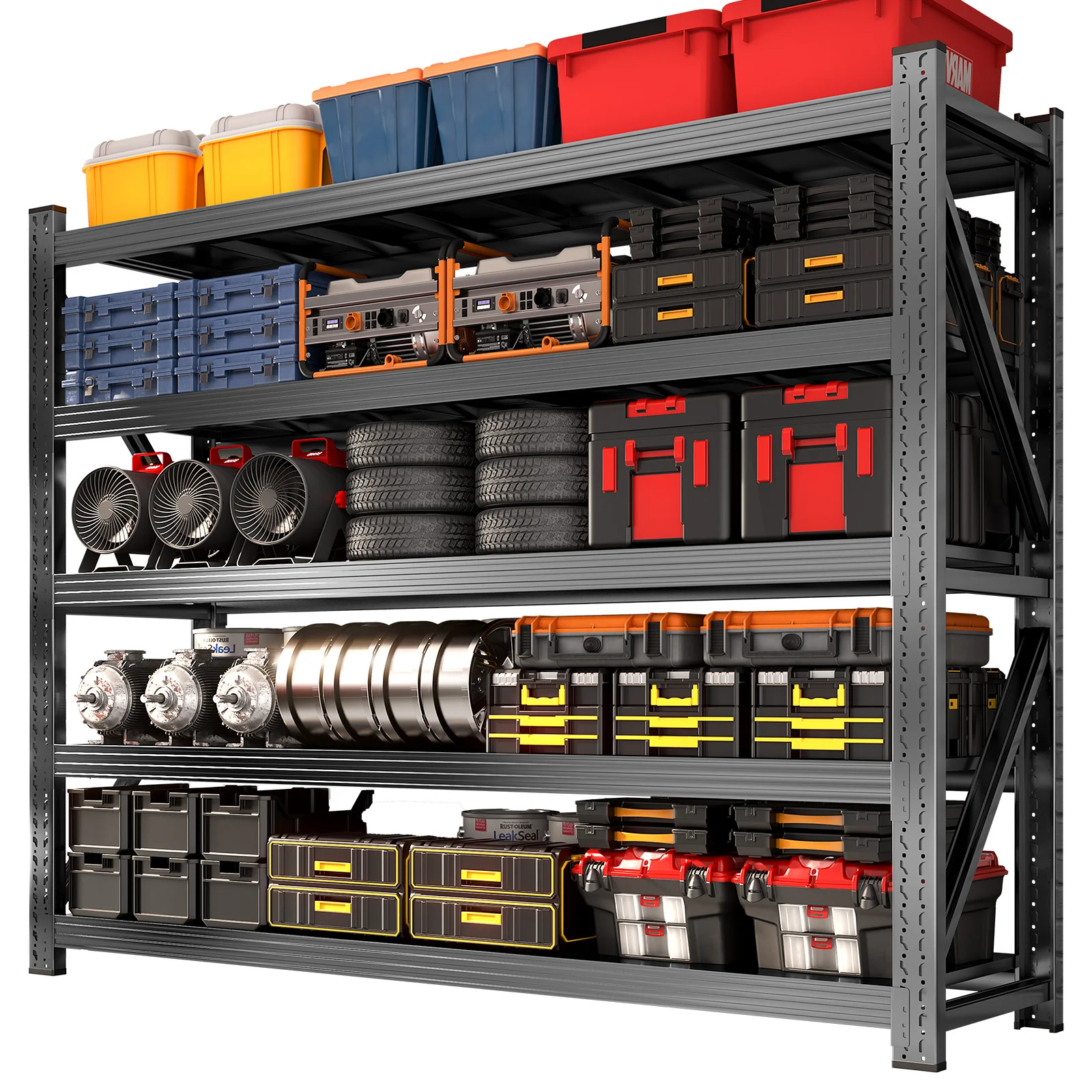 Heavy Duty 5-Tier Boltless Garage Shelving Unit, 63'W X 24'D X 71'H Adjustable Steel Storage Rack Organizer for Home Workshop