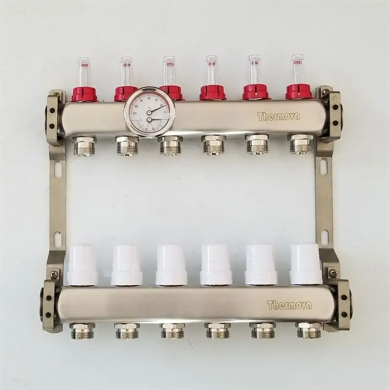 Stainless Steel Manifold with gauges pressure and temperature gauges for Floor Heating