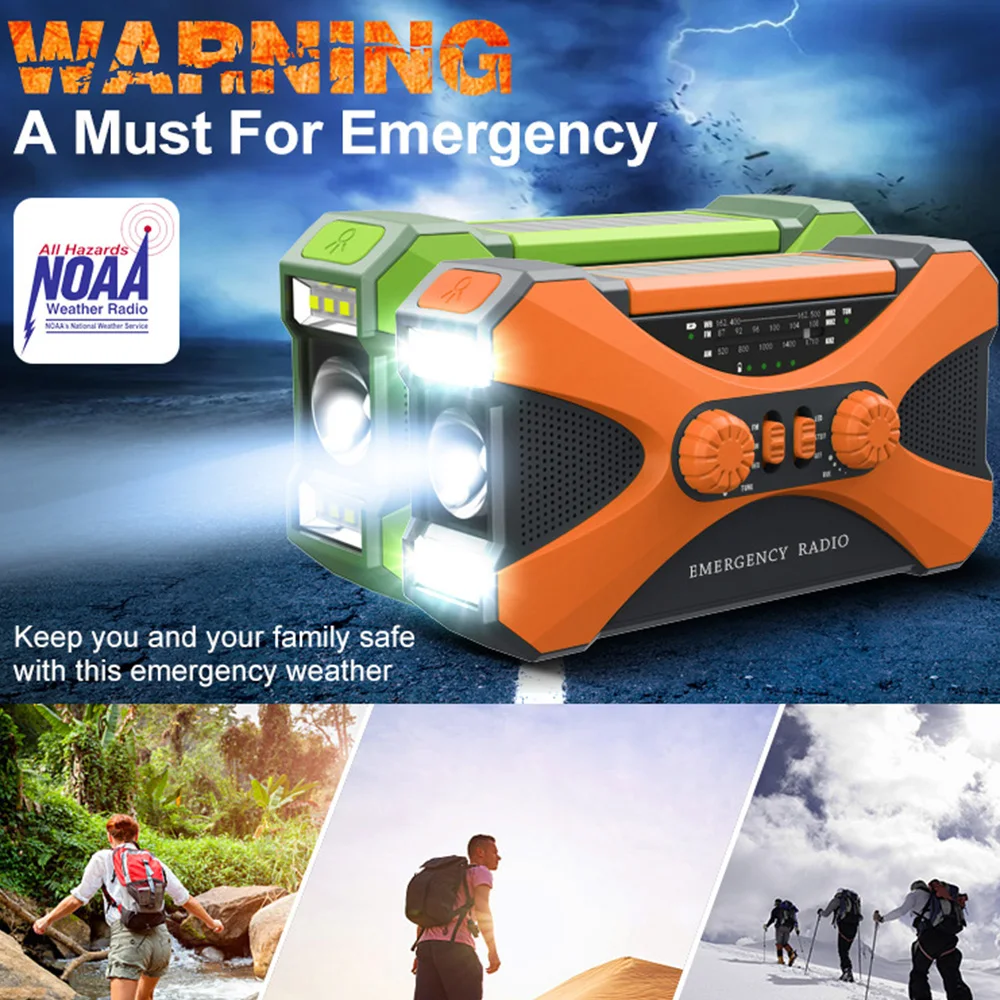 

New 10000mAh Emergency Radio Portable Solar Hand Crank Radio AM/FM Flashlight SOS Alarm Power Bank Speaker Weather راديو الطوارئ