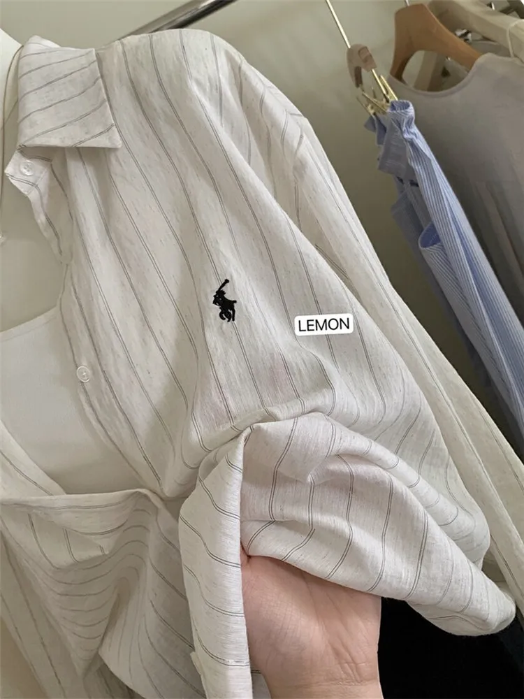 

Summer Lightweight Linen irt Jaet Women's Loose Long Sve Pure Cotton Linen Top Casual Sle UV Protection Outerwear