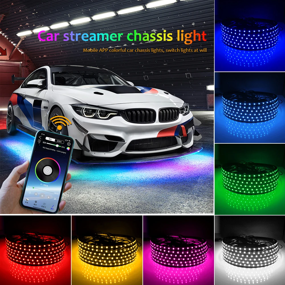 

Автомобильная гибкая подсветка полосы, светодиодная подвесная лампа, управление через приложение, RGB огни, цвет мечты, авто декоративная лампа для окружающей атмосферы, 12 В