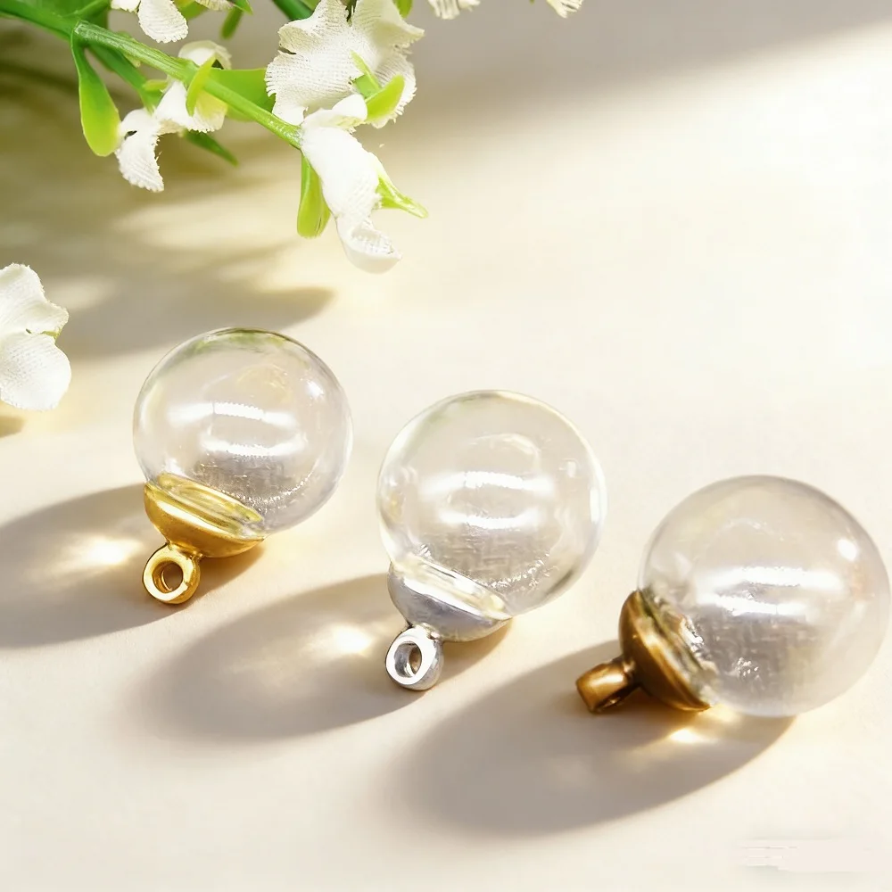 

Charm 30sets/lot 16mm*4mm(opening) glass globe bubble & 8mm silver cap with ring set DIY Glass bottle vial pendant